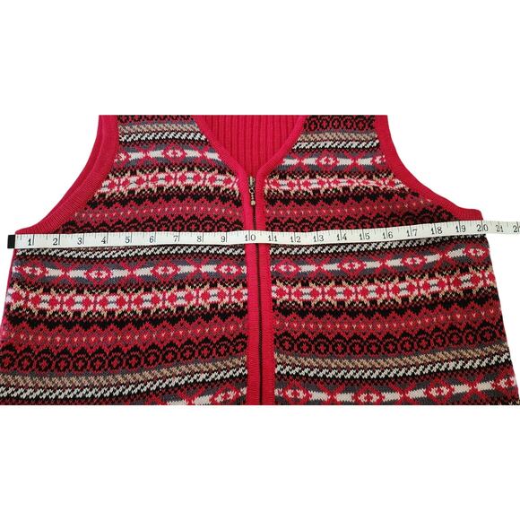 VTG 90's Requirements Red Zip Up Nordic Knit Sweater Vest Womens Size Medium - Picture 5 of 8